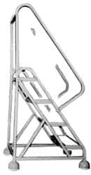 Gillis - 70" 4 Step Ladder - Rolling Steel Office Ladder, 300 Lb Capacity, 40" Platform Height, 25" Base Width x 34" Depth, Rubber Matted - Exact Tooling