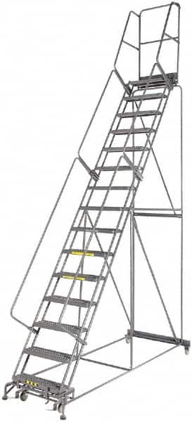 Ballymore - 192" 15 Step Ladder - 350 Lb Capacity, 150" Platform Height, 42" Base Width x 108" Depth, Grip Strut - Exact Tooling