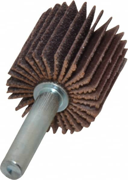 Norton - 1" Diam x 1" Face Width, Medium Aluminum Oxide Coated Mounted Flap Wheel - 1/4" Shank Mount, 60 Grit, Cloth Backing, 30,000 Max RPM - Exact Tooling