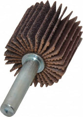 Norton - 1" Diam x 1" Face Width, Medium Aluminum Oxide Coated Mounted Flap Wheel - 1/4" Shank Mount, 60 Grit, Cloth Backing, 30,000 Max RPM - Exact Tooling