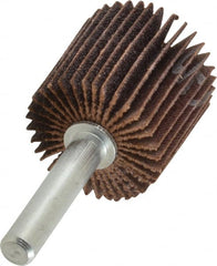 Norton - 1" Diam x 1" Face Width, Medium Aluminum Oxide Coated Mounted Flap Wheel - 1/4" Shank Mount, 80 Grit, Cloth Backing, 30,000 Max RPM - Exact Tooling