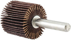 Norton - 1" Diam x 1" Face Width, Fine Aluminum Oxide Coated Mounted Flap Wheel - 1/4" Shank Mount, 120 Grit, Cloth Backing, 30,000 Max RPM - Exact Tooling