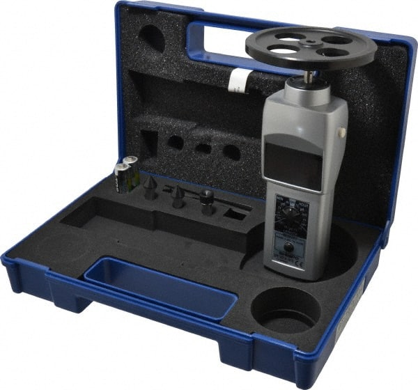 SHIMPO - Accurate up to 0.006 +/- 1% Digit (6 RPM Max) (10,000 to 25,000 RPM), 0.001 RPM Resolution, Contact Tachometer - 7.185 Inch Long x 2.3622 Inch Wide x 1.811 Inch Meter Thick, 0.1 to 25,000 RPM Measurement - Exact Tooling