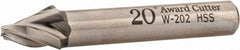 Made in USA - 20° Taper Angle per Side, 1/8" Small End Diam, 1/2" LOC, High Speed Steel 3 Flute Tapered Square End Mill - 2-1/2" OAL, 3/8" Shank Diam, Spiral Flute - Exact Tooling