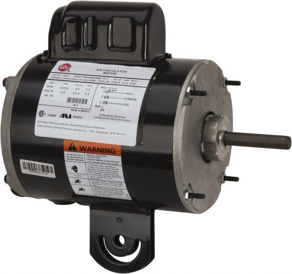 US Motors - 1/4 hp, TEAO Enclosure, Auto Thermal Protection, 1,075 RPM, 115 Volt, 60 Hz, Single Phase Permanent Split Capacitor (PSC) Motor - Size 48YZ Frame, Yoke Mount, 2 Speed, Ball Bearings, 4.2 Full Load Amps, B Class Insulation, Reversible - Exact Tooling