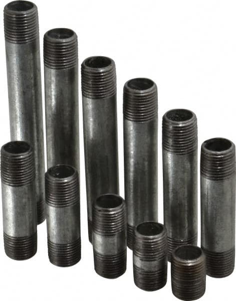 B&K Mueller - 66 Piece, 1/2" Pipe, Galvanized Pipe Nipple Set - Schedule 40, (6) Close, (6) 1-1/2, (6) 2, (6) 2-1/2, (6) 3, (6) 3-1/2, (6) 4, (6) 4-1/2, (6) 5, (6) 5-1/2, (6) 6 - Exact Tooling