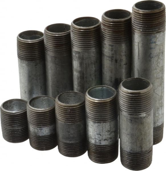 B&K Mueller - 60 Piece, 1" Pipe, Galvanized Pipe Nipple Set - Schedule 40, (6) Close, (6) 2, (6) 2-1/2, (6) 3, (6) 3-1/2, (6) 4, (6) 4-1/2, (6) 5, (6) 5-1/2, (6) 6 - Exact Tooling