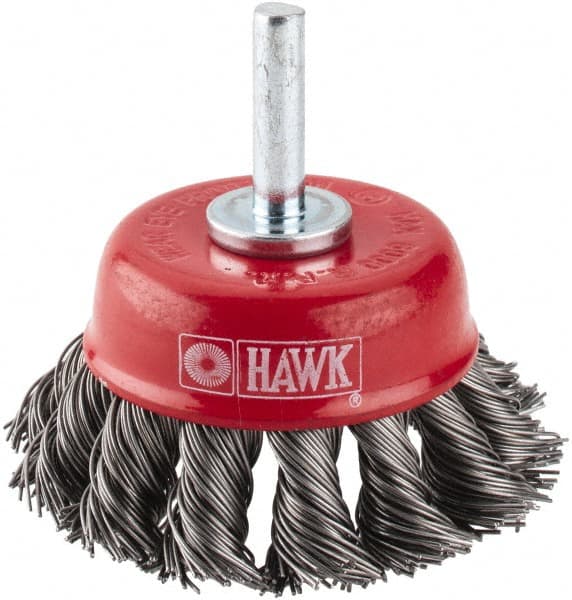 Value Collection - 2-3/8" Diam, 1/4" Shank Diam, Steel Fill Cup Brush - 0.012 Wire Diam, 6,000 Max RPM - Exact Tooling