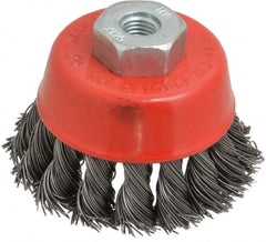 Value Collection - 2-3/8" Diam, M10x1.25 Threaded Arbor, Steel Fill Cup Brush - 0.02 Wire Diam, 12,500 Max RPM - Exact Tooling