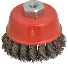 Value Collection - 2-5/8" Diam, M10x1.25 Threaded Arbor, Steel Fill Cup Brush - 0.02 Wire Diam, 12,500 Max RPM - Exact Tooling