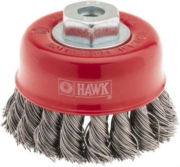 Value Collection - 2-5/8" Diam, M10x1.50 Threaded Arbor, Steel Fill Cup Brush - 0.02 Wire Diam, 12,500 Max RPM - Exact Tooling