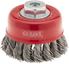 Value Collection - 2-5/8" Diam, M10x1.50 Threaded Arbor, Steel Fill Cup Brush - 0.02 Wire Diam, 12,500 Max RPM - Exact Tooling