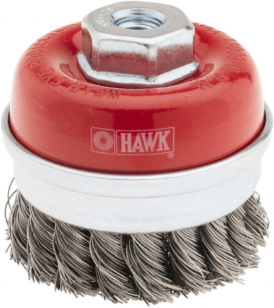 Value Collection - 3" Diam, M10x1.25 Threaded Arbor, Steel Fill Cup Brush - 0.02 Wire Diam, 11,000 Max RPM - Exact Tooling