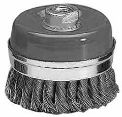 Value Collection - 4-3/8" Diam, 5/8-11 Threaded Arbor, Steel Fill Cup Brush - 0.0314 Wire Diam, 6,500 Max RPM - Exact Tooling
