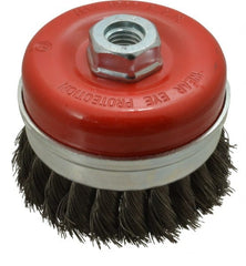 Value Collection - 3-3/16" Diam, 5/8-11 Threaded Arbor, Steel Fill Cup Brush - 0.0137 Wire Diam, 8,500 Max RPM - Exact Tooling