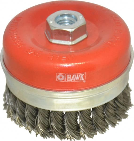 Value Collection - 4" Diam, 5/8-11 Threaded Arbor, Steel Fill Cup Brush - 0.0314 Wire Diam, 8,500 Max RPM - Exact Tooling