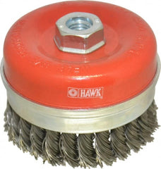 Value Collection - 4" Diam, 5/8-11 Threaded Arbor, Steel Fill Cup Brush - 0.0314 Wire Diam, 8,500 Max RPM - Exact Tooling