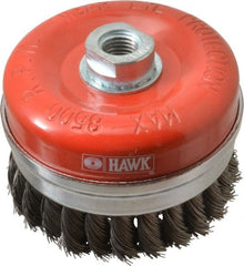 Value Collection - 4" Diam, M16x2.00 Threaded Arbor, Steel Fill Cup Brush - 0.02 Wire Diam, 8,500 Max RPM - Exact Tooling