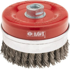 Value Collection - 4-3/8" Diam, M16x2.00 Threaded Arbor, Steel Fill Cup Brush - 0.0314 Wire Diam, 6,500 Max RPM - Exact Tooling