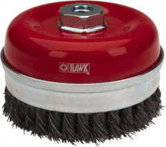 Value Collection - 5" Diam, 5/8-11 Threaded Arbor, Steel Fill Cup Brush - 0.02 Wire Diam, 6,500 Max RPM - Exact Tooling