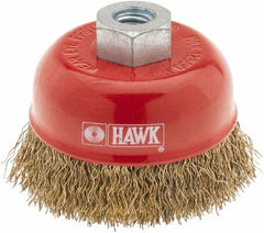 Value Collection - 2-5/8" Diam, M10x1.50 Threaded Arbor, Steel Fill Cup Brush - 0.012 Wire Diam, 12,500 Max RPM - Exact Tooling