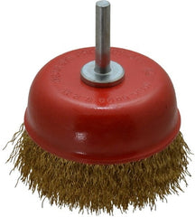 Value Collection - 3" Diam, 1/4" Shank Diam, Steel Fill Cup Brush - 0.012 Wire Diam, 6,000 Max RPM - Exact Tooling