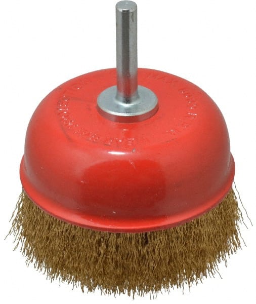 Value Collection - 3" Diam, 1/4" Shank Diam, Steel Fill Cup Brush - 0.008 Wire Diam, 6,000 Max RPM - Exact Tooling