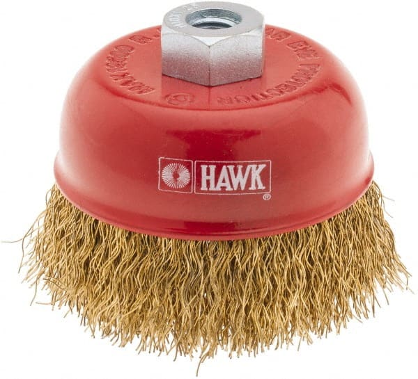 Value Collection - 3" Diam, M10x1.25 Threaded Arbor, Steel Fill Cup Brush - 0.012 Wire Diam, 12,500 Max RPM - Exact Tooling