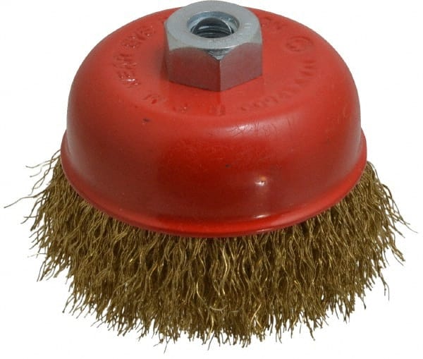 Value Collection - 3" Diam, M10x1.50 Threaded Arbor, Steel Fill Cup Brush - 0.012 Wire Diam, 12,500 Max RPM - Exact Tooling