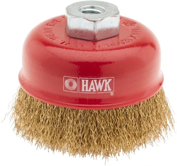 Value Collection - 3" Diam, M10x1.50 Threaded Arbor, Steel Fill Cup Brush - 0.008 Wire Diam, 12,500 Max RPM - Exact Tooling