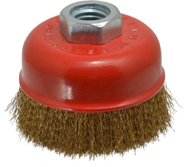 Value Collection - 3" Diam, 5/8-11 Threaded Arbor, Steel Fill Cup Brush - 0.008 Wire Diam, 12,500 Max RPM - Exact Tooling