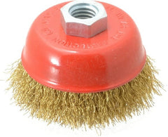 Value Collection - 3-3/16" Diam, 5/8-11 Threaded Arbor, Steel Fill Cup Brush - 0.012 Wire Diam, 8,500 Max RPM - Exact Tooling