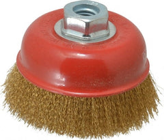 Value Collection - 4" Diam, 5/8-11 Threaded Arbor, Steel Fill Cup Brush - 0.008 Wire Diam, 8,500 Max RPM - Exact Tooling