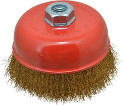 Value Collection - 5" Diam, 5/8-11 Threaded Arbor, Steel Fill Cup Brush - 0.012 Wire Diam, 6,500 Max RPM - Exact Tooling