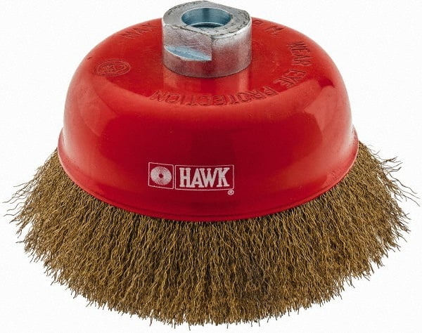 Value Collection - 5" Diam, M16x2.00 Threaded Arbor, Steel Fill Cup Brush - 0.008 Wire Diam, 6,500 Max RPM - Exact Tooling