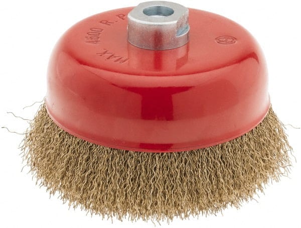 Value Collection - 6" Diam, M16x2.00 Threaded Arbor, Steel Fill Cup Brush - 0.015 Wire Diam, 4,500 Max RPM - Exact Tooling