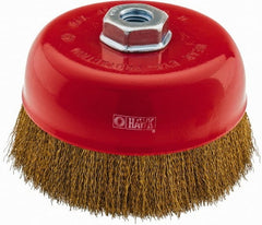 Value Collection - 6" Diam, M16x2.00 Threaded Arbor, Steel Fill Cup Brush - 0.008 Wire Diam, 4,500 Max RPM - Exact Tooling