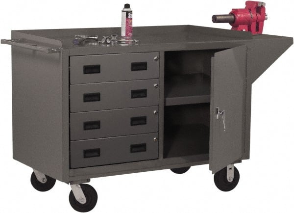 Durham - 2,000 Lb Capacity, 1 Shelf, 4 Drawer, 2 Door Mobile Cabinet - 60" Wide x 24" Deep x 38" High, Steel, Gray - Exact Tooling
