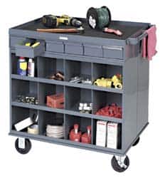 Durham - 1,000 Lb Capacity, 12 Drawer, 16 Bin, 2 Door Mobile Cabinet - 24" Wide x 24" Deep x 36" High, Steel, Gray - Exact Tooling