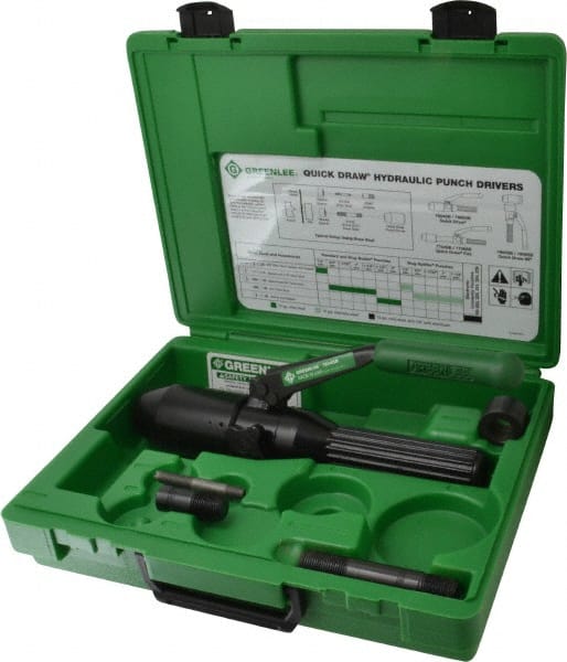 Greenlee - 5 Piece, 22.5" Punch Hole Diam, Hydraulic Punch Driver Kit - Round Punch, 10 Gage Mild Steel - Exact Tooling