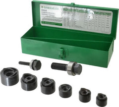 Greenlee - 15 Piece, 3/4 to 1-1/2" Punch Hole Diam, Manual Standard Punch Kit - Round Punch, 16 Gage Mild Steel - Exact Tooling