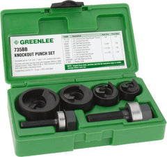 Greenlee - 11 Piece, 1/2 to 1-1/4" Punch Hole Diam, Manual Knockout Set - Round Punch, 10 Gage Mild Steel - Exact Tooling