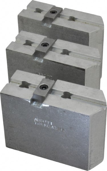 Abbott Workholding Products - 8" & Up Chuck Capacity, Tongue & Groove Attachment, Square Soft Lathe Chuck Jaw - 3 Jaws, Aluminum, 1-3/4" Btw Mount Hole Ctrs, 4" Long x 1-1/2" Wide x 3" High, 5/16" Groove, 3/8" Fastener - Exact Tooling