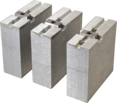 Abbott Workholding Products - 8" & Up Chuck Capacity, Tongue & Groove Attachment, Square Soft Lathe Chuck Jaw - 3 Jaws, Aluminum, 1-3/4" Btw Mount Hole Ctrs, 4" Long x 1-1/2" Wide x 4" High, 5/16" Groove, 3/8" Fastener - Exact Tooling