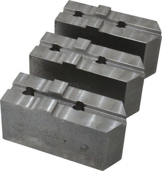 Abbott Workholding Products - 8" & Up Chuck Capacity, Tongue & Groove Attachment, Square Soft Lathe Chuck Jaw - 3 Jaws, Steel, 1-3/4" Btw Mount Hole Ctrs, 4" Long x 1-1/2" Wide x 2" High, 5/16" Groove, 1/2" Fastener - Exact Tooling