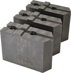 Abbott Workholding Products - 8" & Up Chuck Capacity, Tongue & Groove Attachment, Square Soft Lathe Chuck Jaw - 3 Jaws, Steel, 1-3/4" Btw Mount Hole Ctrs, 4" Long x 1-1/2" Wide x 3" High, 5/16" Groove, 1/2" Fastener - Exact Tooling