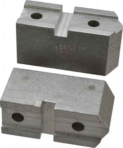 Abbott Workholding Products - 6" & Up Chuck Capacity, Serrated Attachment, Square Soft Lathe Chuck Jaw - 3 Jaws, Aluminum, 1-11/16" Btw Mount Hole Ctrs, 3" Long x 1-1/4" Wide x 1-1/2" High, 0.738" Groove, 5/16" Fastener - Exact Tooling