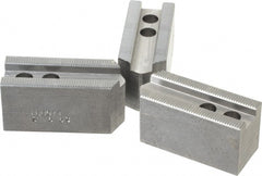 Abbott Workholding Products - 6-1/2" Chuck Capacity, 1/16" x 90 Serrated Attachment, Square Soft Lathe Chuck Jaw - 3 Jaws, Steel, 0.65" Btw Mount Hole Ctrs, 3" Long x 1-1/4" Wide x 1-1/2" High, 0.551" Groove, 0.3937" & 10mm Fastener - Exact Tooling