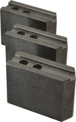 Abbott Workholding Products - 8" & Up Chuck Capacity, 1/16" x 90 Serrated Attachment, Square Soft Lathe Chuck Jaw - 3 Jaws, Steel, 29/32" Btw Mount Hole Ctrs, 4" Long x 1-1/2" Wide x 3" High, 0.669" Groove, 0.4724" & 12mm Fastener - Exact Tooling
