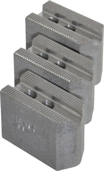 Abbott Workholding Products - 4" & Up Chuck Capacity, 1.5mm x 60° Serrated Attachment, Square Soft Lathe Chuck Jaw - 3 Jaws, Aluminum, 0.5512" Btw Mount Hole Ctrs, 2" Long x 1" Wide x 1-1/2" High, 0.3937" Groove, 0.315" & 8mm Fastener - Exact Tooling